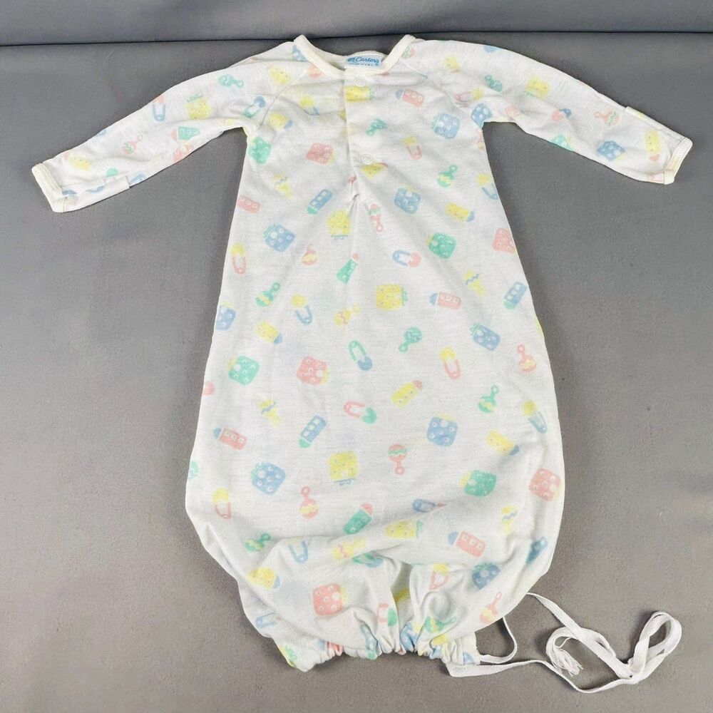 Vintage 80s Carter Newborn One Piece Layette Up To 13 Lb Rattles and Bottles
